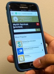 Smart phone with MyUH services open